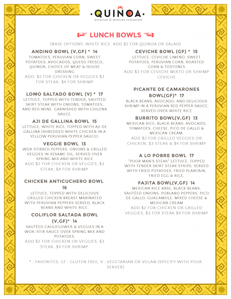 Lunch Bowls – Quinoa Restaurant BYO